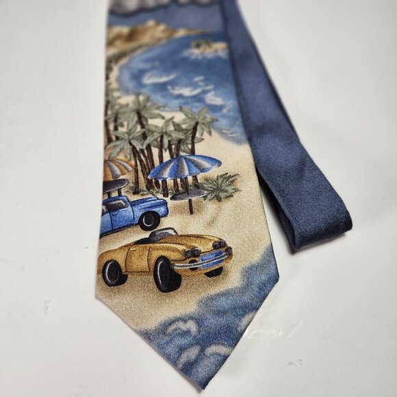 Tropicals by Tango Necktie Men's 100% Silk Tie Tropical Beach Scene Cars Ocean - Picture 9 of 11